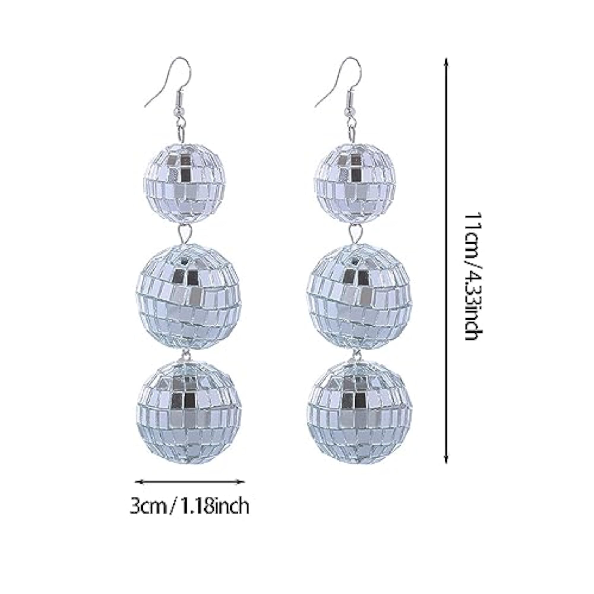 60s 70s Mirror Disco Ball Dangle Earrings for Women